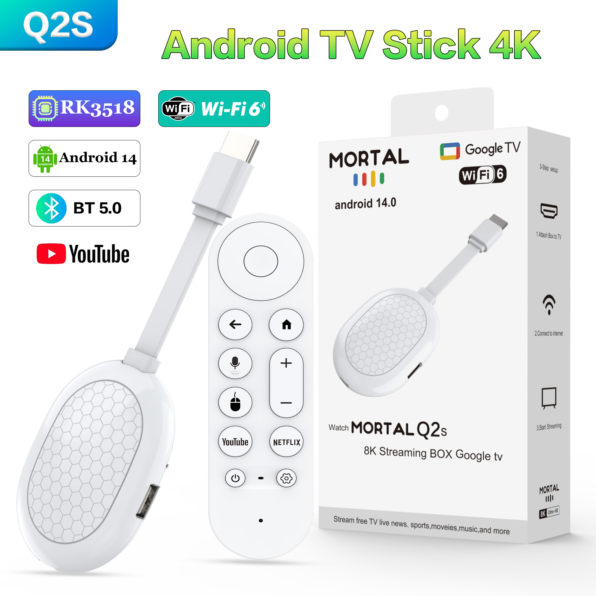 4K Media Player - Yeni Akıllı TV Stick Q2S Android