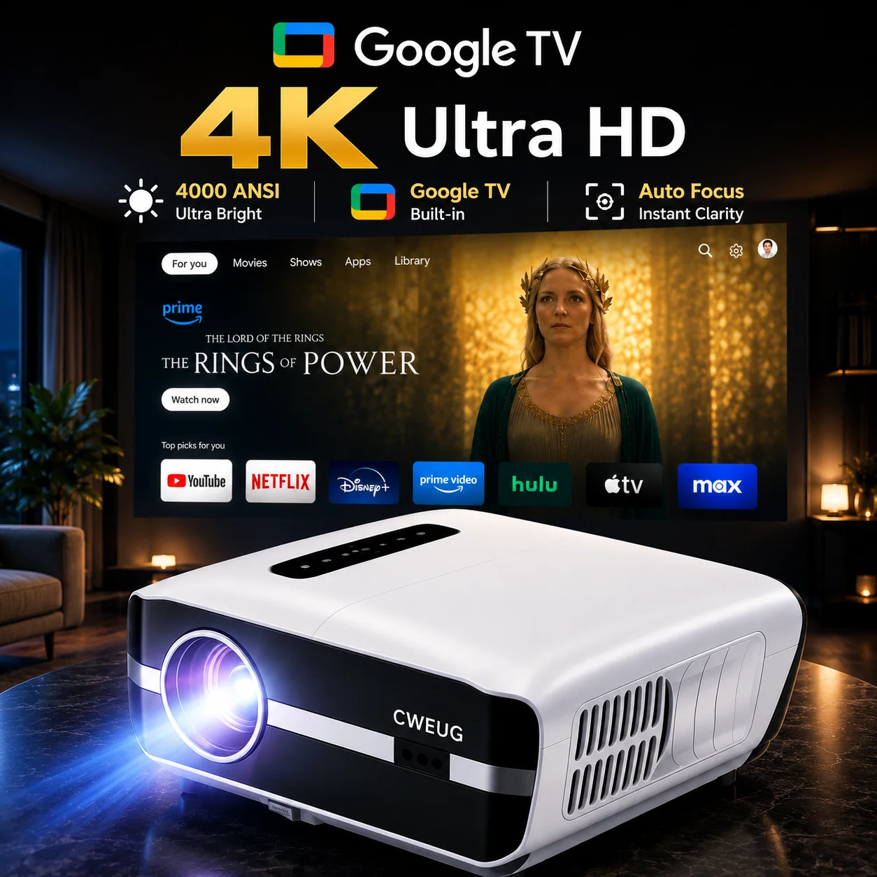 Home Cinema Focal - NewA9S 4k Projektör Otomatik Odaklama Gündüz